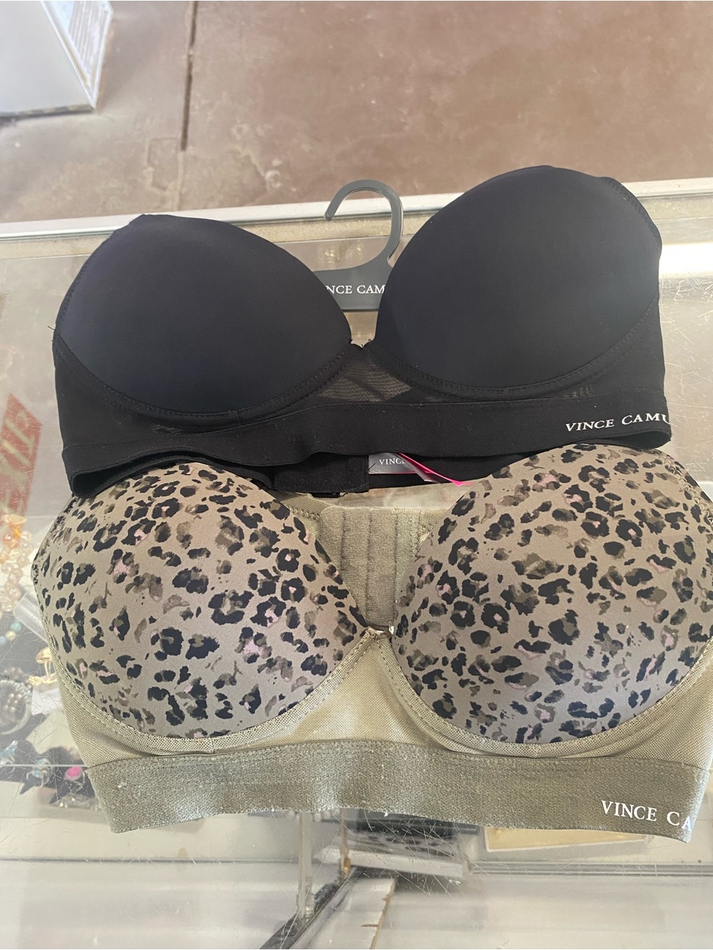 Vince Camuto Strapless Bras in Black and Leopard Print